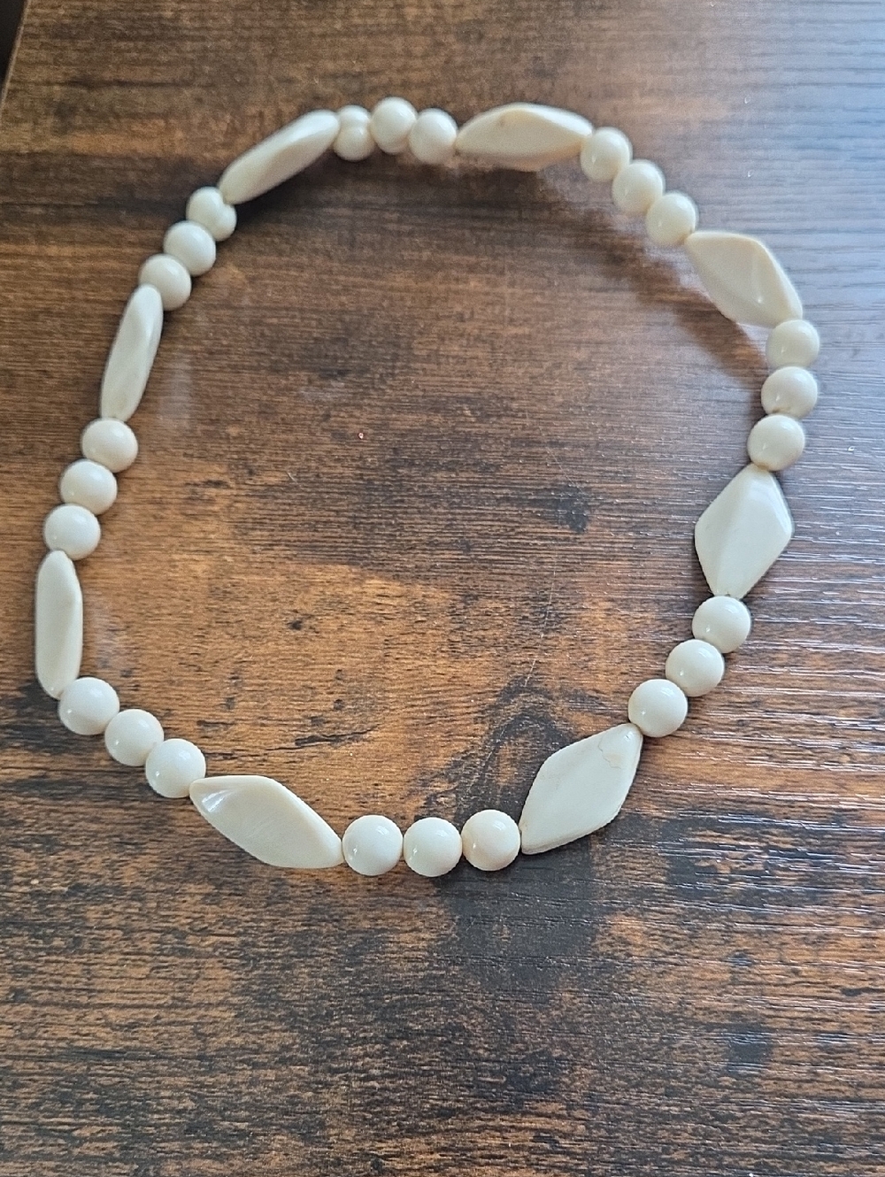 Cream Beaded Stretch Necklace for Women